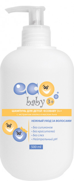 Шампунь для дітей Eco Baby 3+ з екстрактом бавовни та олією льону 500 мл (4820000308687)