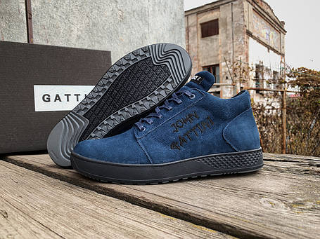 Чоловічі зимові шкіряні черевики Gattini Blue сині натуральний нубук, фото 1