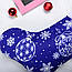 Новорічний подарунковий чобіт, Різдвяний носок, синього кольору, візерунок — сніжинки та кулі., фото 2