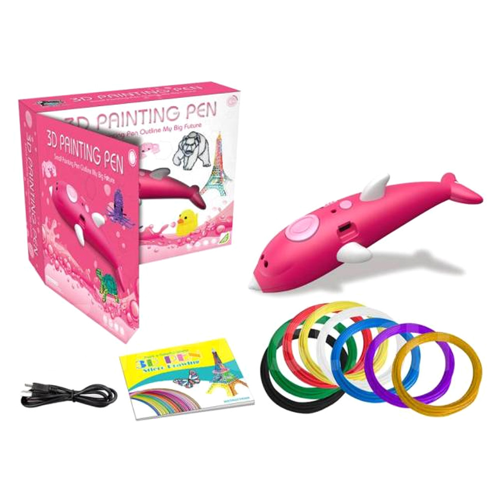 Аккумуляторная 3D ручка Беспроводная в виде дельфина Розовая Низкотемпературная 3д-ручки для детей - фото 2 - id-p1300606724
