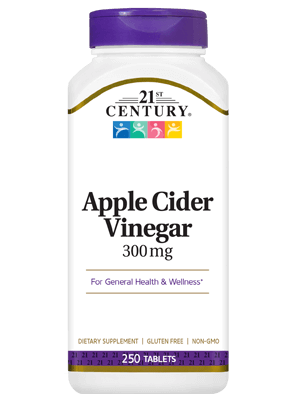 Яблучний оцет 21st Century Apple Cider Vinegar 300 mg 250 Tabs, фото 2