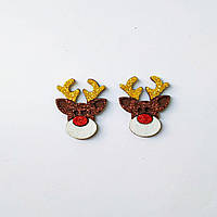 Патч декоративна серединка для бантиків і шпильок. Мелкий новогодний декор "Новогодний олень", набор 2 шт