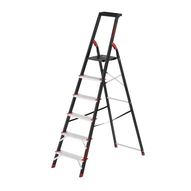 Драбина на 6 сходинок, стрем'янка з лотком для інвентарю, драбина висотою 1.2 м INTERTOOL LT-0056
