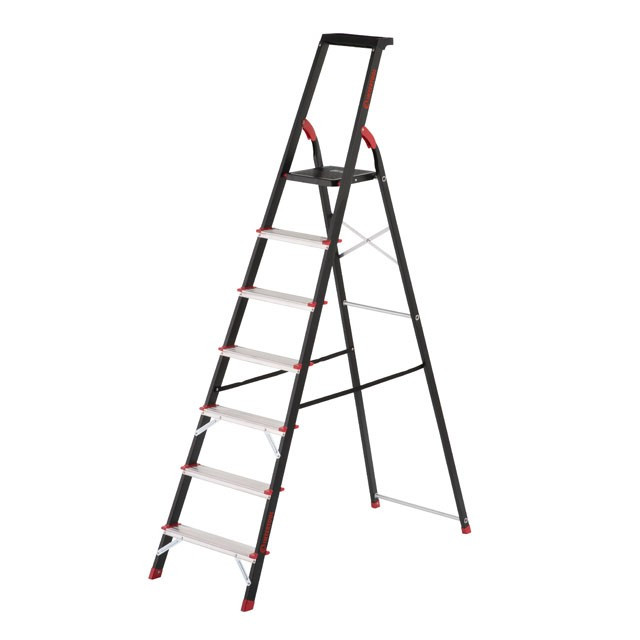 Стрем'янка на 7 сходинок, драбина с лотком для інвентаря, драбина висотою 1,5 м INTERTOOL LT-0057