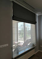 Римські штори з велюру та тюлем у вітальню.