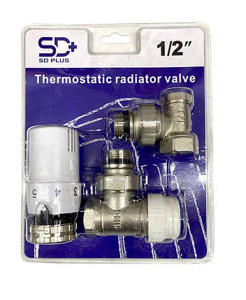 Комплект радіаторних кранів кутових 1/2" з терморегулятором SD+, фото 2