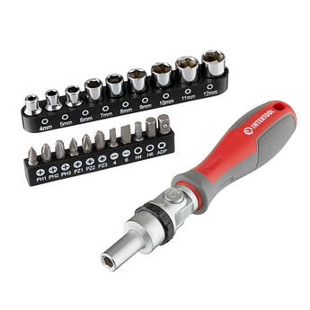 Викрутка реверсивна з карданом і комплектом насадок 21 од INTERTOOL VT-3360 Реверсивна викрутка