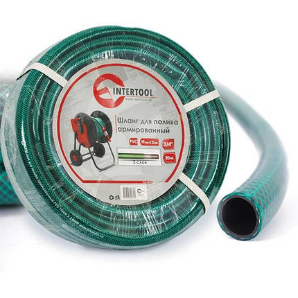 Шланг садовий, тришаровий, зелений, 3/4", 20 м, армований, PVC INTERTOOL GE-4043 Садовий шланг, фото 1
