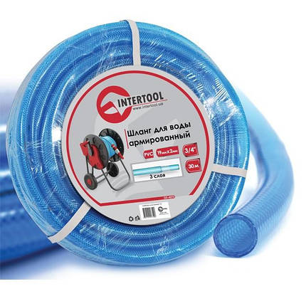 Шланг для води тришаровий, синій, 3/4", 30 м, армований, PVC INTERTOOL GE-4075 Шланг садовий для поливу, фото 1