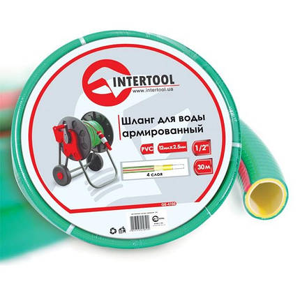 Шланг для води чотиришаровий, 1/2", 30 м, армований, PVC INTERTOOL GE-4105 Шланг для поливу, фото 1