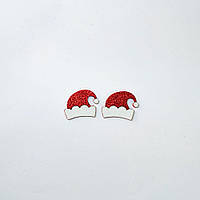 Патч декоративна серединка для бантиків і шпильок дрібний новорічний декор "Шапка Санти" аплікація, наб. 2 шт