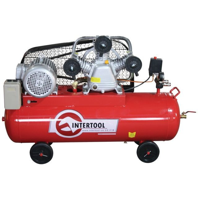 Компресор 100 л, 4 кВт, 380 В, 10 атм, 600 л/хв. 3 циліндра INTERTOOL PT-0036