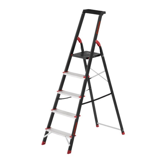 Стрем'янка 5 сходинок, драбина с лотком для інвентарю, стремянка висотою 1 м INTERTOOL LT-0055