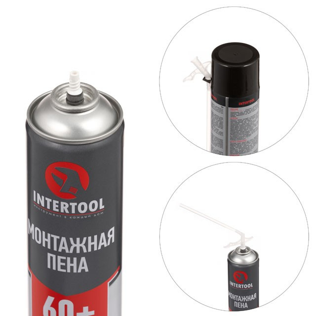 Пена монтажная, всесезонная, 750мл/1000г. 60л.+, трубочка INTERTOOL FS-1100 - фото 2 - id-p1300644930