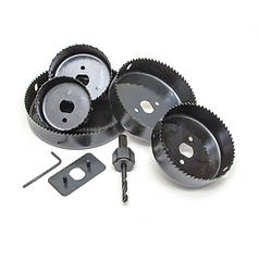 Набір корончастих свердел по деревині збірний 64-127 мм, 8 шт (64, 76, 89, 102, 127 мм) INTERTOOL BT-0024