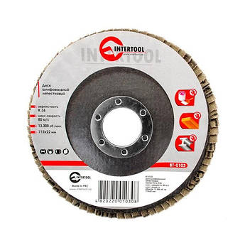 Диск шліфувальний пелюстковий 115*22 мм, зерно K36 INTERTOOL BT-0103