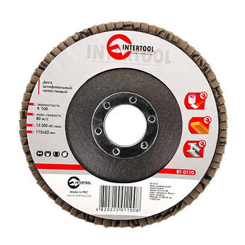 Диск шліфувальний пелюстковий 115*22 мм, зерно K100 INTERTOOL BT-0110