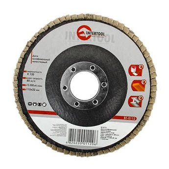 Диск шліфувальний пелюстковий 115*22 мм, зерно K120 INTERTOOL BT-0112