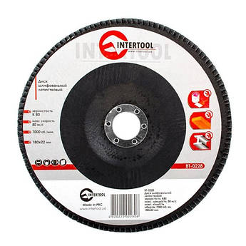 Диск шліфувальний пелюстковий 180*22 мм, зерно K80 INTERTOOL BT-0228