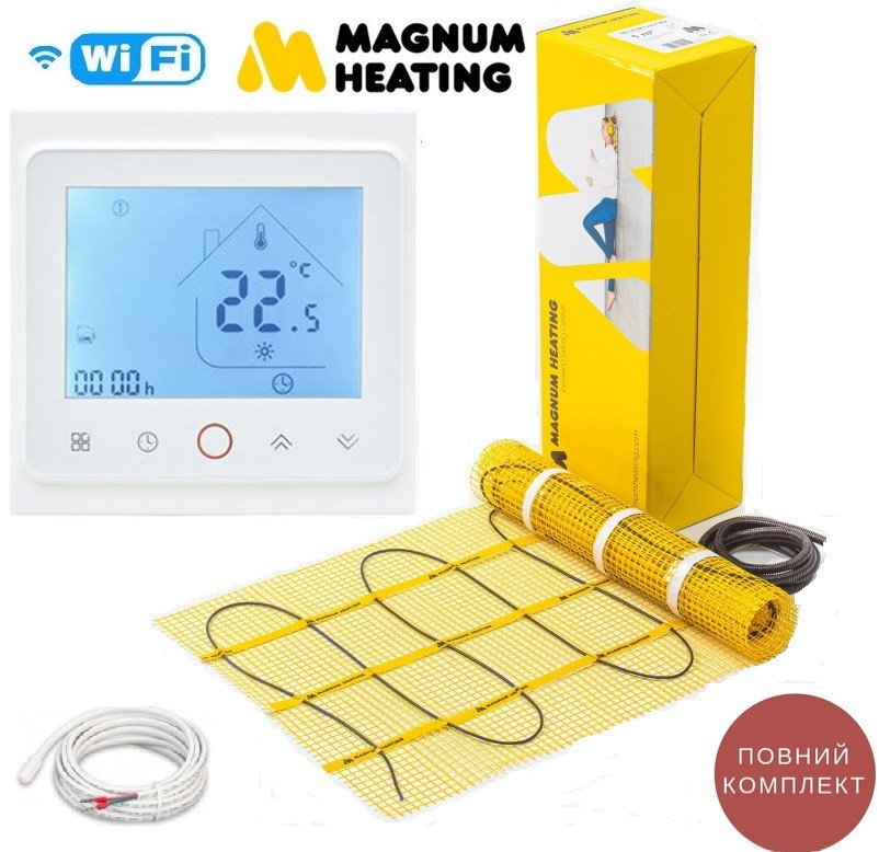 Електро підлога Magnum 9,0м2/1350Ват тонкий нагрівальний мат під плитку + терморегулятор TWE02 Wi-Fi