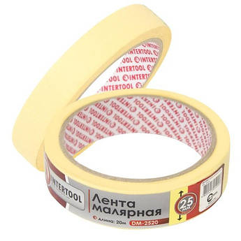 Стрічка малярна (крепп) жовта, ширина 25 мм, довжина 20 м INTERTOOL DM-2520 al