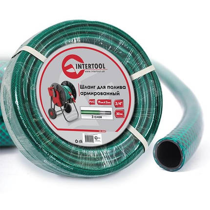Шланг садовий, тришаровий, зелений, 3/4", 30 м, армований, PVC INTERTOOL GE-4045 Садовий шланг, фото 1