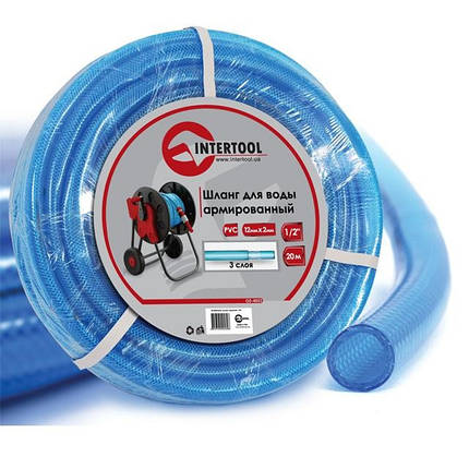Шланг для води тришаровий, синій, 1/2", 20 м, армований, PVC INTERTOOL GE-4053 Шланг для поливу, фото 1