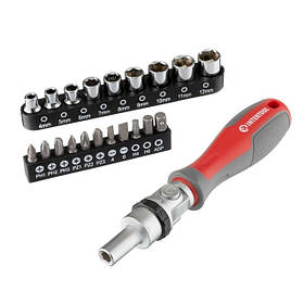 Викрутка реверсивна з карданом і комплектом насадок 21 од INTERTOOL VT-3360 Реверсивна викрутка pwtl