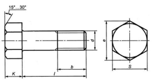 Чертеж болта М24 с шестигранной головкой ГОСТ Р52644-2006, ISO 7411:1984
