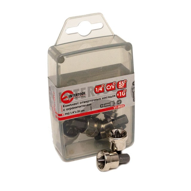 Комплект отверточних насадок PZ1/PZ2 1/4"х60мм INTERTOOL VT-0025 pwt, фото 1