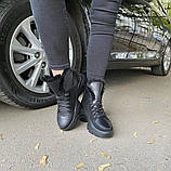 Жіночі зимові чорні черевики спортивного стилю на високій підошві, фото 9