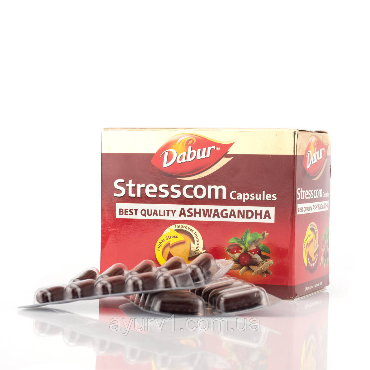 Стресом Дабур/Stresscom Dabur/10 caps 100% ашваганда, ашвагандха, адаптоген у разі стресу, неврозу