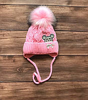 Детская зимняя шапка на флисе для девочки на 6-18 месяцев