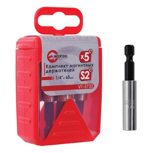 Комплект магнітних тримачів 1/4" x 60 мм - 5 шт. INTERTOOL VT-5732 pwt