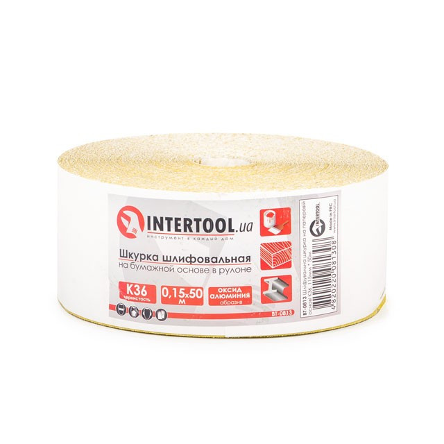 Шліфувальна шкірка на паперовій основі К36, 115мм*50м INTERTOOL BT-0813, Абразивна стрічка для каменю pwtl, фото 1