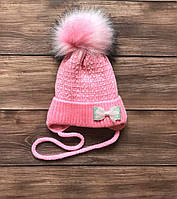 Детская зимняя шапка на флисе для девочки на 6-18 месяцев