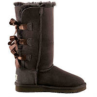 Уггі жіночі UGG Australia Bailey Bow Tall II Chocolate .Уггі жіночі високі з трьома банта Шоколадний колір.