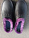 Галоші сабо жіночі зимові з піни ЕВА. Чорні утеплені капці з фіолетовим хутром. Розміри 37-41, фото 3