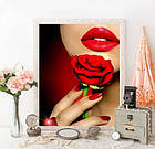 Алмазна вишивка пристрасні губи 30х40 см, повна викладка, квадратні стрази, фото 2