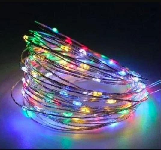 Гірлянда мідний дріт 100LED (RD-7111) 10м (батареї) Провід-Срібло, Колір ламп-Мікс (100)