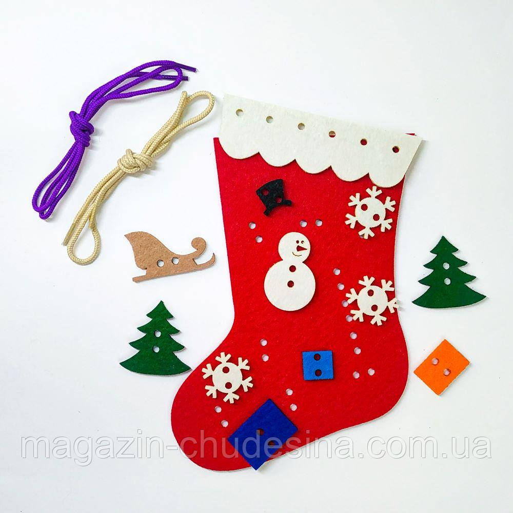 Дитяча розвивальна іграшка шнурівка "Різдвянський носок"
