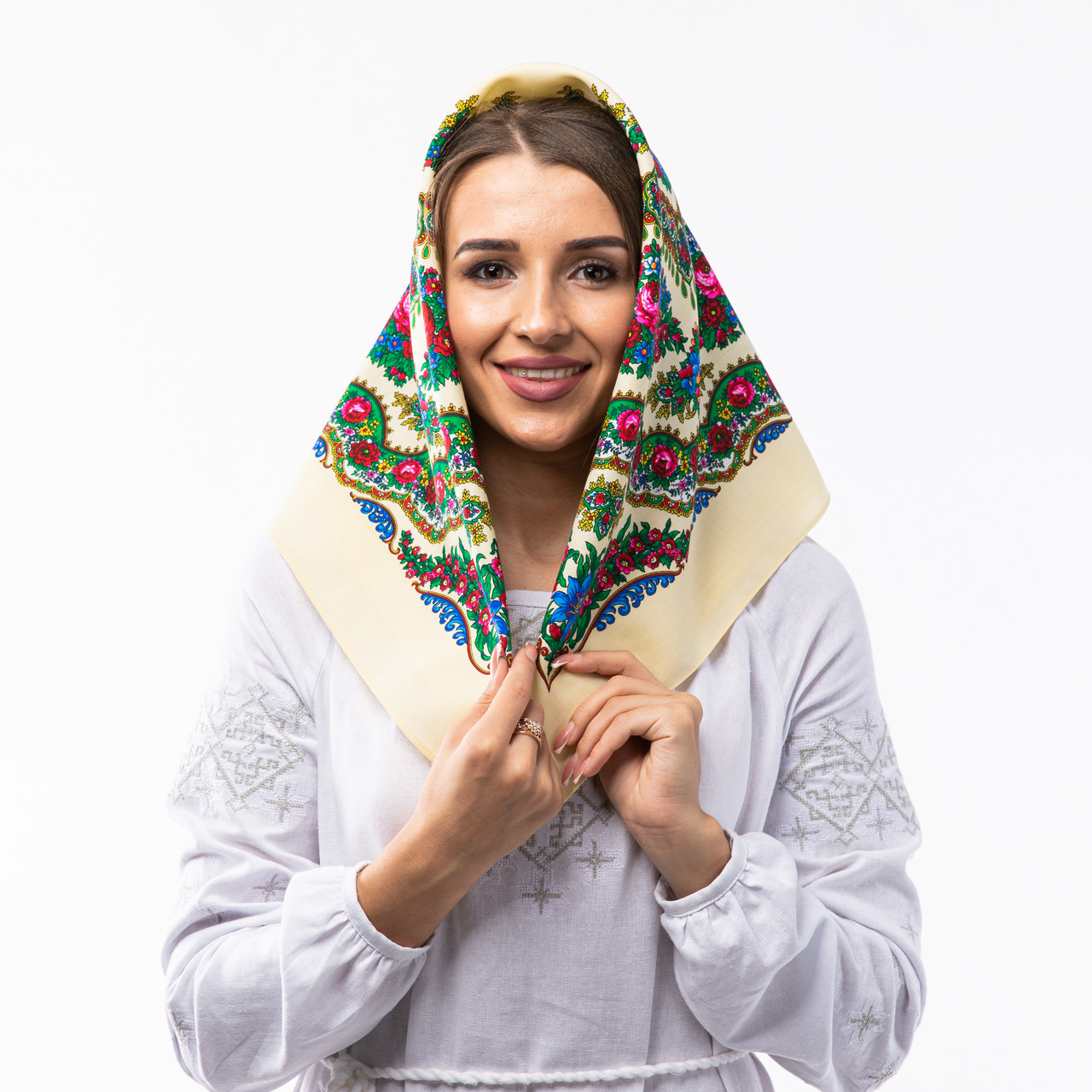 Японська вовняна хустка 75х75см Кремова, фото 1