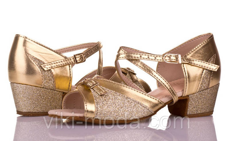 Туфлі дитячі для танців блок "Вікторія" золото + парча, фото 1