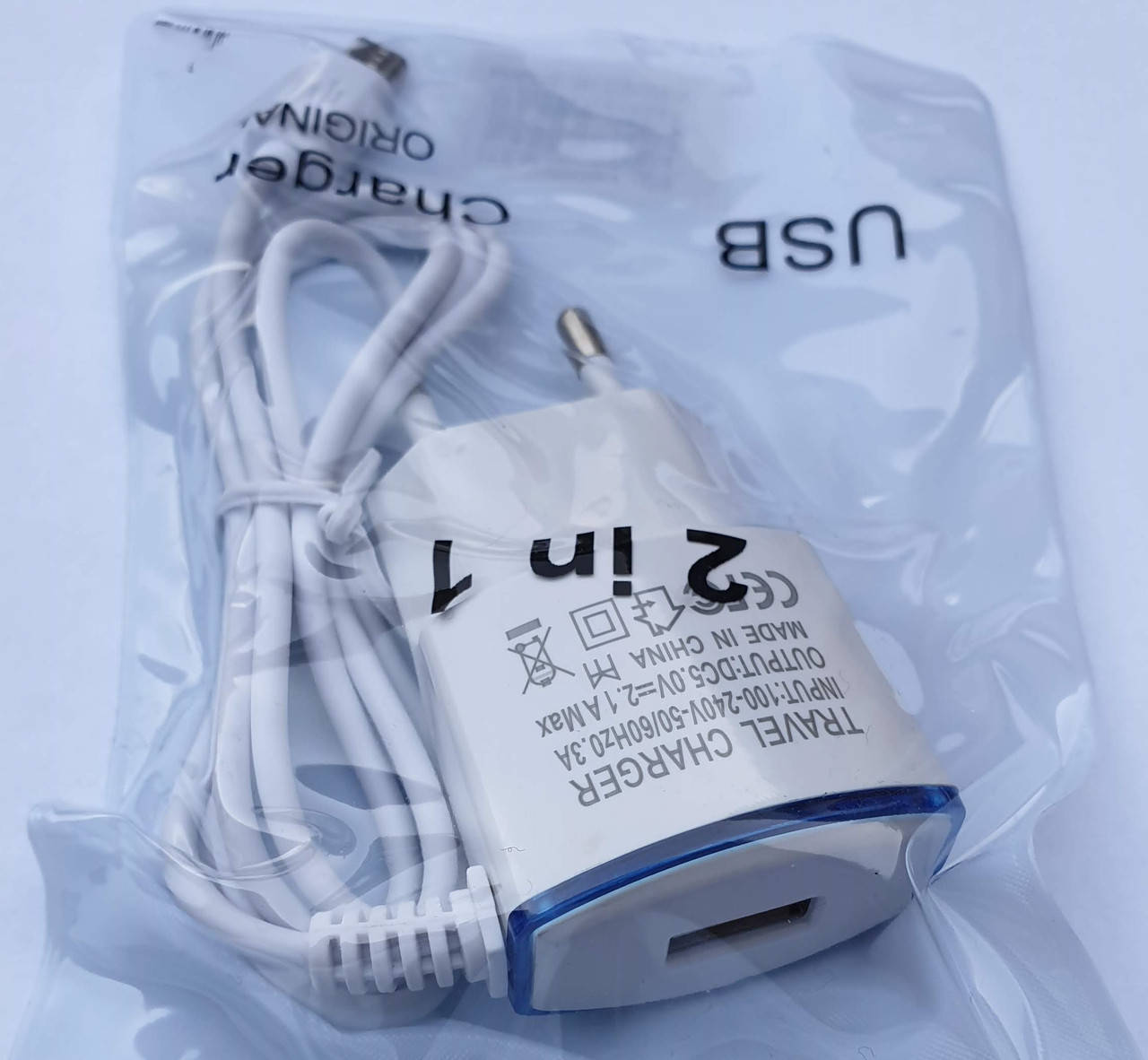 

Сетевое зарядное устройство 2in1 ZJ-002 1USB + кабель microUSB White, Белый