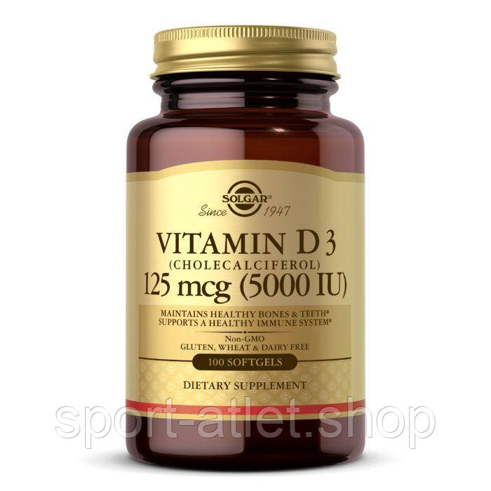 Вітаміни та мінерали Solgar Vitamin D3 125 mcg, 100 капсул