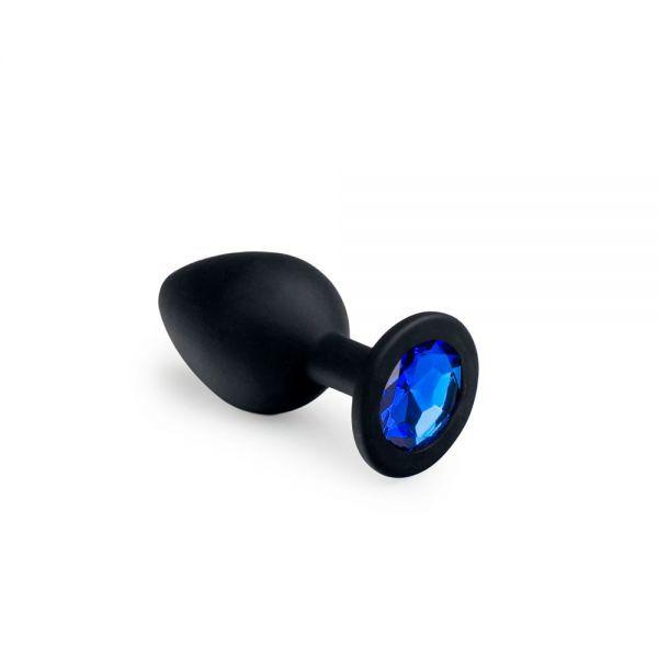 Анальна пробка із синім кристалом, Black Silicone Sapphire, M, фото 1