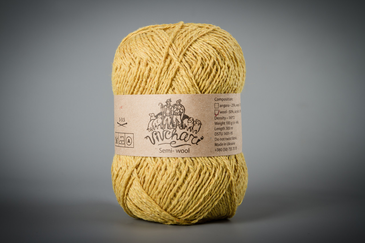 Напівшерстяна Пряжа Vivchari Semi-Wool, Color No.402 жовтий