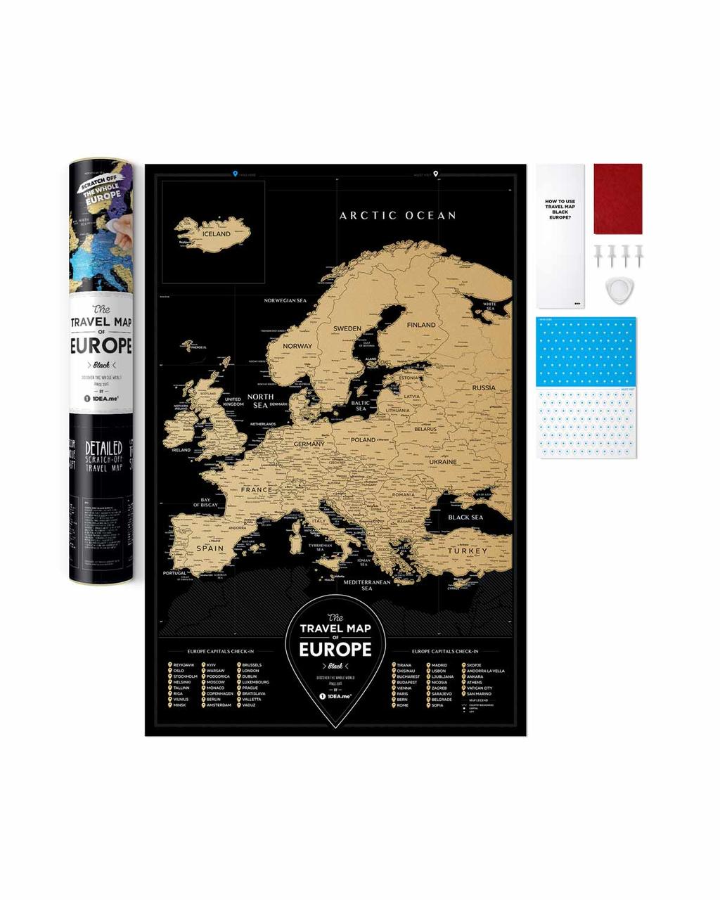 Скретч-карта Європи TRAVEL MAP EUROPE BLACK
