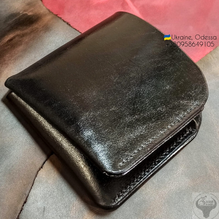 Шкіряний чорний чоловічий гаманець. Тонкий чорний гаманець. Шкіряний міні гаманець.