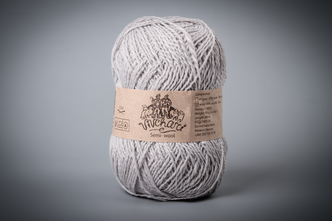 Пряжа напіввовняна Vivchari Semi-Wool, Color No.413 світло-сірий